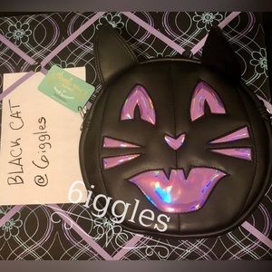 BRAND NEW / NEVER USED Spooky Black Cat Pumpkin Purple Face Circle Bag Purse